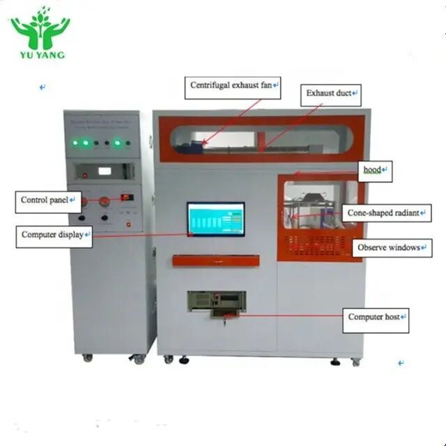 ISO 5660 sertifikalı ısı salınımı oranı ölçümü ve modüler yangın direnci test ekipmanları için konik kalorimetre