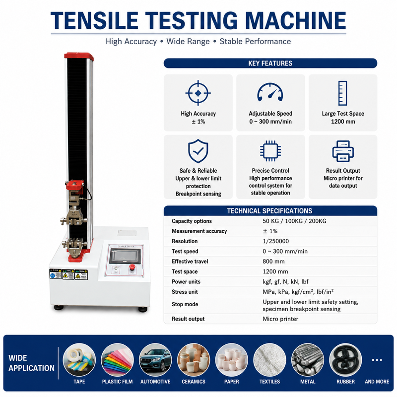 High Precision Tensile Testing Machine 50KG 100KG 200KG Universal Material Strength Tester for Plastic Film Tape Rubber