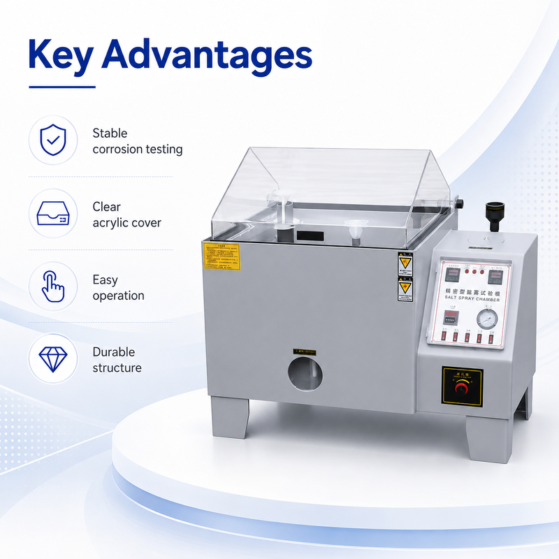 ASTM B117 ISO9227 Düzgün sıcaklık kontrolü ve ayarlanabilir test süresi ile tuz püskürtüme test odası