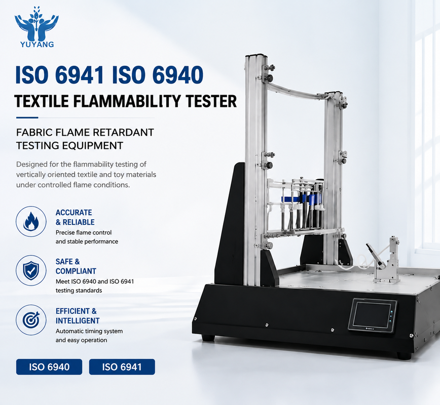 Tekstil ve Oyuncak Malzemeleri için Ayakla Test Ekipmanı ISO 6941 ISO 6940 Kumaş Alev Geciktirici Test Cihazı