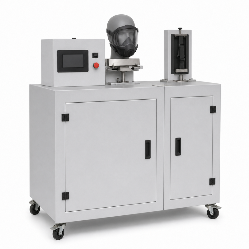 EN 136 Tam Yüz Maskesi Kafa Koşum Takımı Alev Direnci Test Ekipmanı Solunum Cihazı Laboratuvar İçin Yangın Geçirmez Test Makinesi