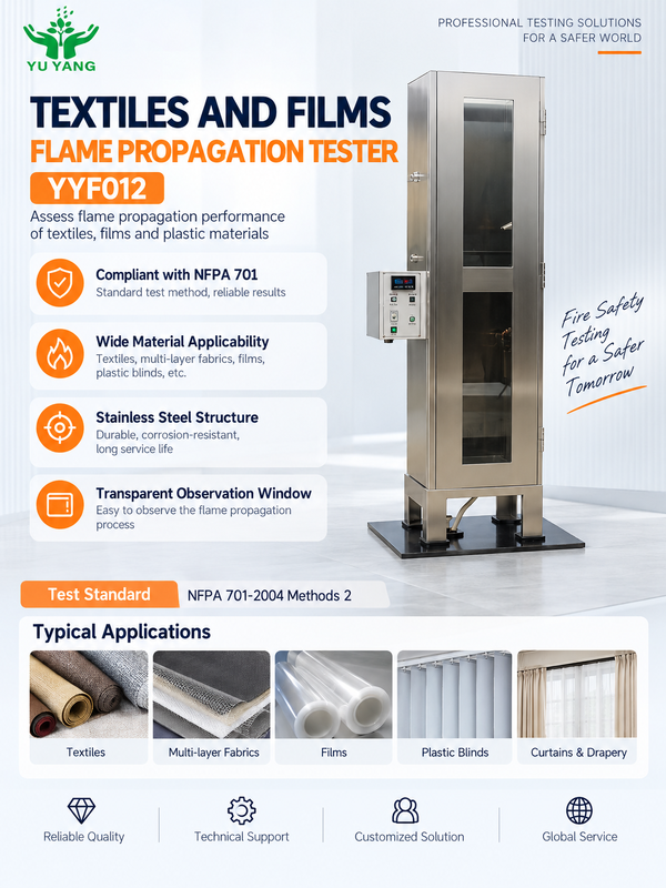 YYF012 Flame Propagation Tester for Vinyl-Coated Fabrics and Plastic Blinds with NFPA 701-2004 Method 2 Compliance
