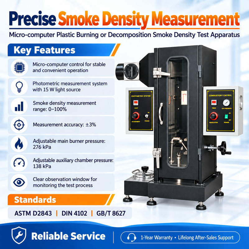 Micro-computer Plastic Smoke Density Test Apparatus | ASTM D2843, GB/T 8627 & DIN 4102 Smoke Density Tester for Plastics and Building Materials
